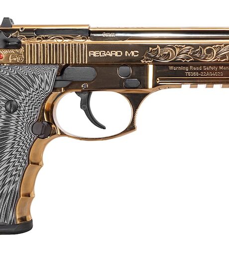 Girsan Regard MC Deluxe 9mm Luger Pistol 4.9" Barrel 18+1 Round Gold Slide Black/White Grip Gold Frame