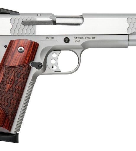 Smith & Wesson 1911 E-Series 45 ACP Pistol 5" Barrel 8+1 Round Stainless Slide Wood Grip Stainless Frame