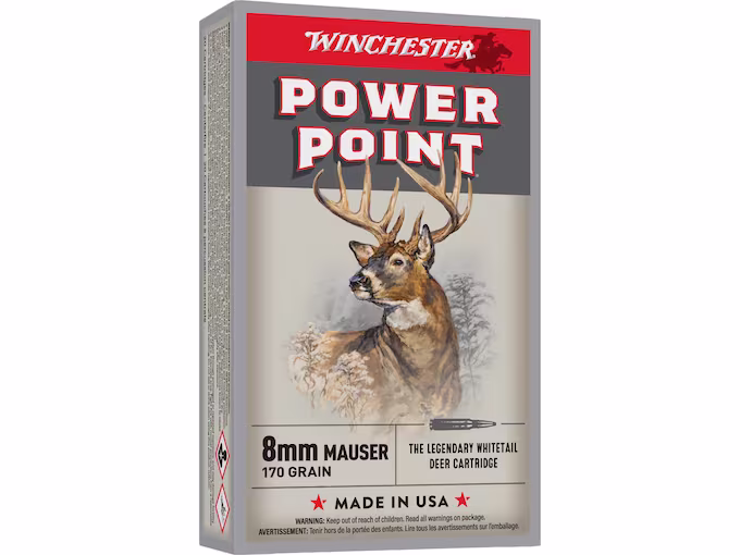 Buy Winchester Power Point 8x57mm JS Mauser (8mm Mauser) (323 Diameter) Ammo 170 Grain Jacketed Soft Point Box of 20
